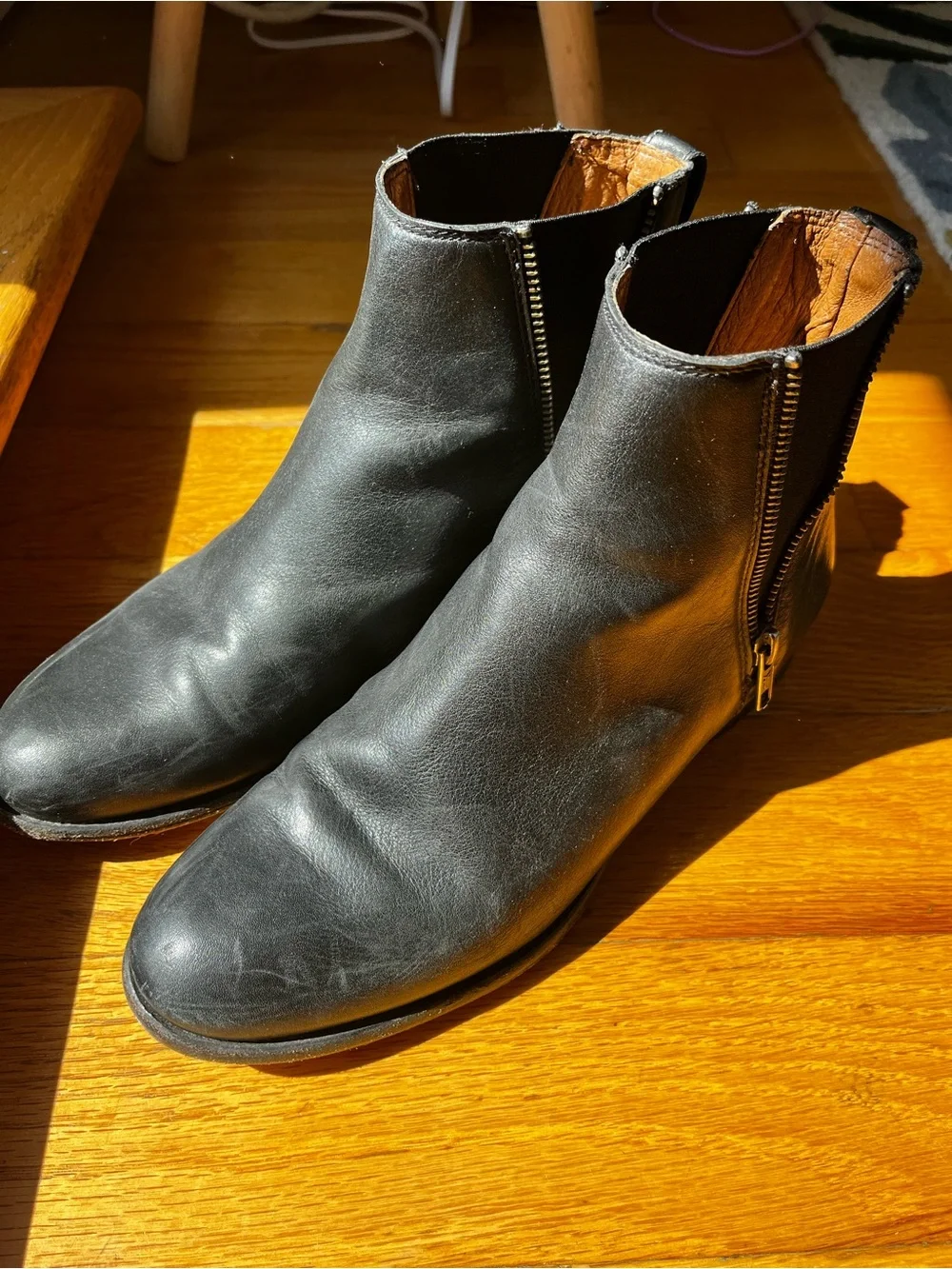 Frye Black Leather Zip-Accent Ankle Booties